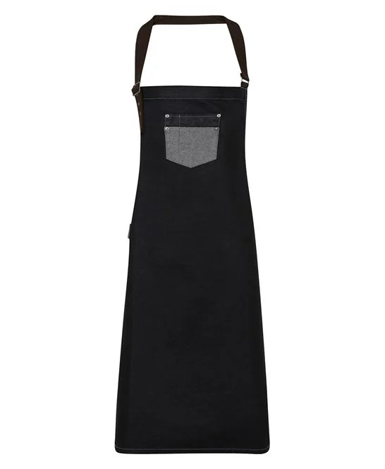 Division waxed-look denim bib apron with faux leather